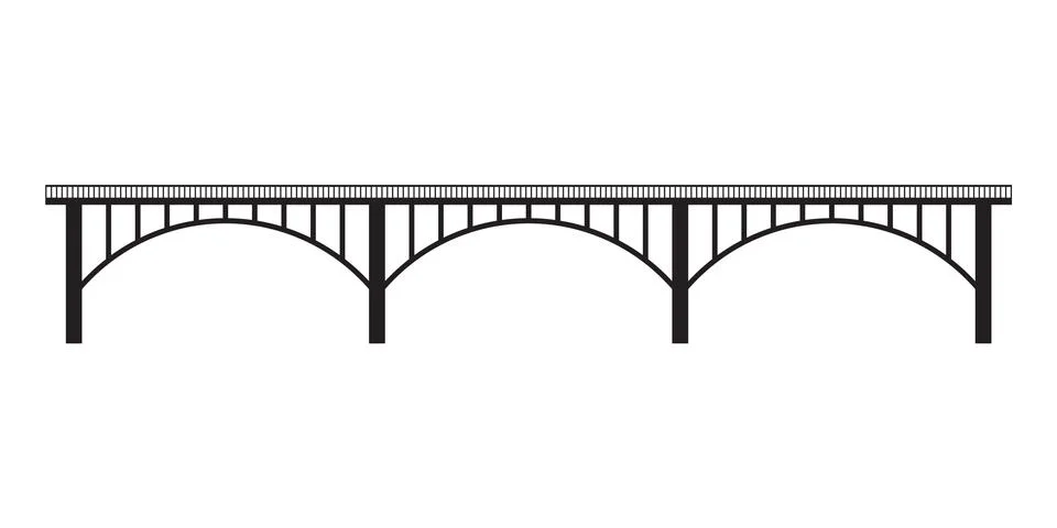 Bridge isolated on white background. Side view. Black silhouette of bridge Stock Illustration