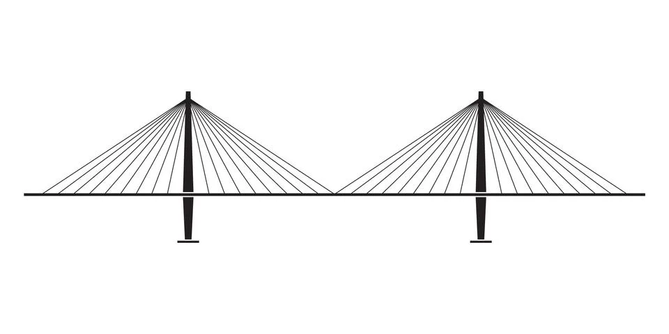 Bridge isolated on white background. Side view. Modern bridge Stock Illustration