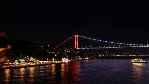 Bridge in Istanbul at night Stock Footage 78544348