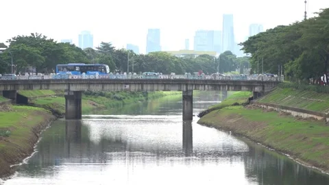 Bridge in Jakarta River Video stock 145082745