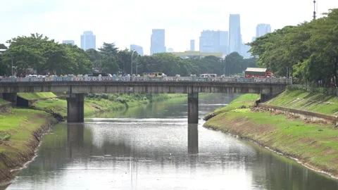 Bridge in Jakarta River Video stock 145084205