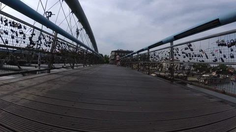Bridge in Krakow with thousands of love locks Stock Footage 111849892