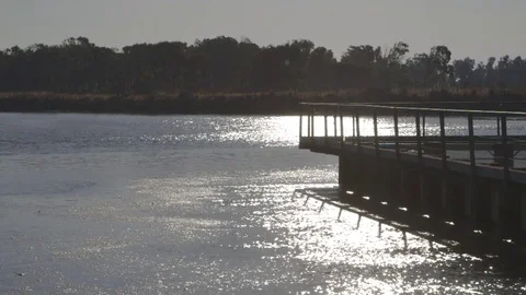 Bridge on the lake in backlight Stock Footage 71202599