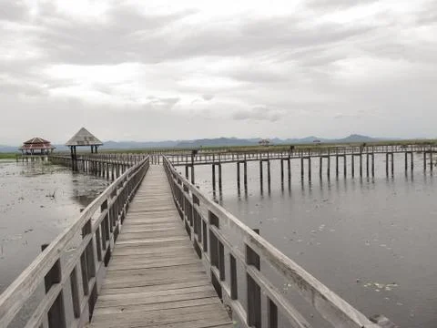Bridge on the lake Stock Photos