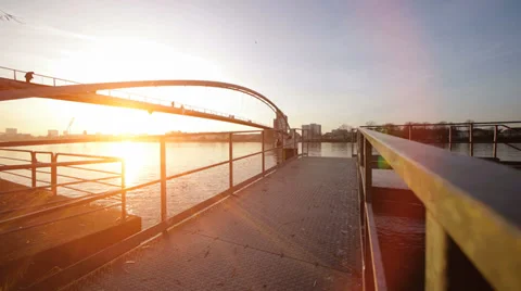 Bridge landscape. beautiful sunset romantic dusk view. lake pond Stock Footage 33791840