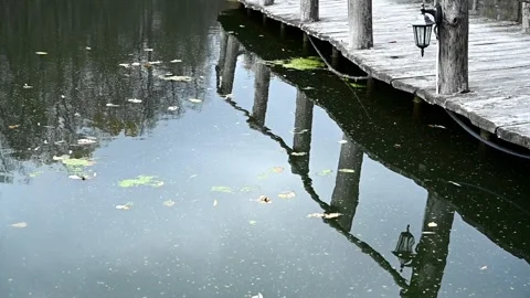 A bridge with lanterns is reflected in the water Video stock 219957357
