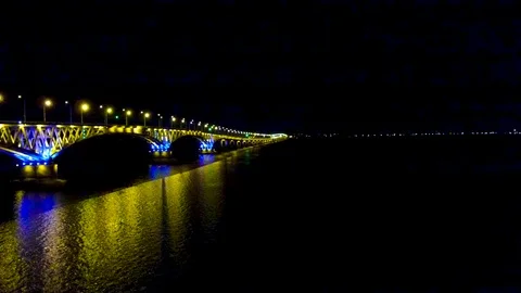 Bridge in the light of yellow lights Stock Footage 97856361