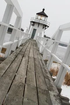 Bridge to Lighthouse at angle Stock Photos