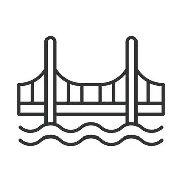 Bridge, in line design. Bridge, structure, crossing, overpass, suspension, arch Stock Illustration