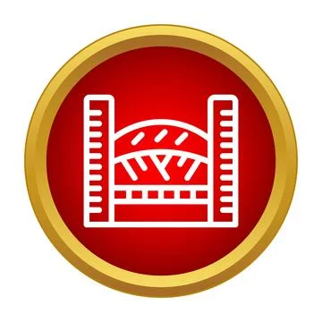 Bridge line icon on a red and gold circle background Stock Illustration