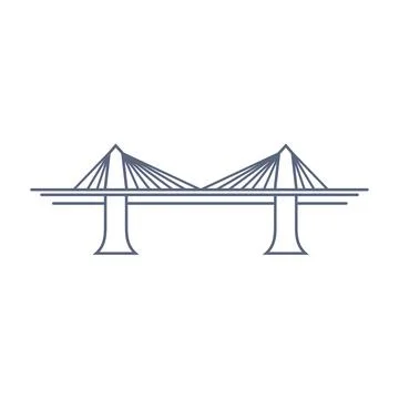 Bridge line vector icon - suspension bridge simple pictogram in linear style on Stock Illustration