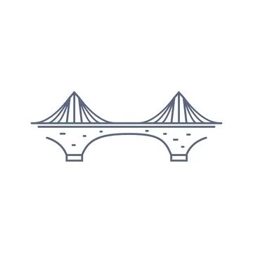 Bridge line vector icon - suspension bridge simple pictogram in linear style on Illustrazione stock