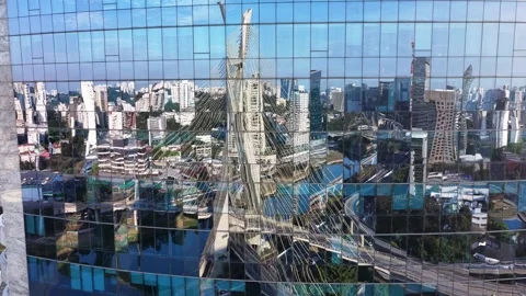 Bridge Looking Mirror In Downtown Sao Paulo Brazil. Stock Footage 317519282