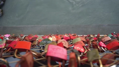 Bridge with love locks FullHD Video stock 242936236