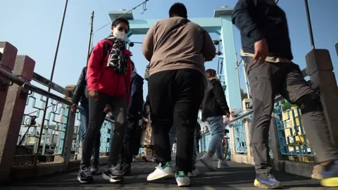 Bridge low angle view, Tai O Fishing Village, Lantau Island, Hong Kong Stock Footage 232822357