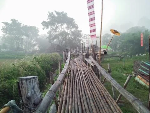 The bridge is made of bamboo. Stock Photos