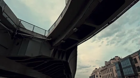 Bridge metal structures, floors, load-bearing beams, sunset sky Video stock 305461309