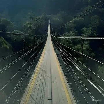Bridge in the middle of a dense forest Foto stock
