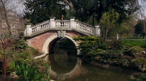 Bridge in the Monceau parc in Paris Stock Footage 64055340