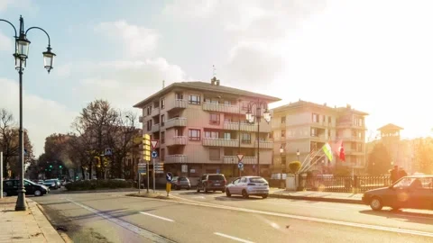 Bridge of Nations across river Parma in same city. Parma is a city in norther Stock Footage 128987348