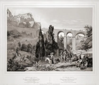 Bridge near Cuenca, Spain.  After a 19th century work by Karl Wilhelm von Heidec Stock Illustration