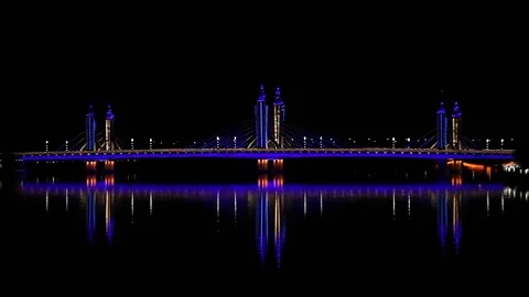 Bridge at night, Changing colors Stock Footage 84738688