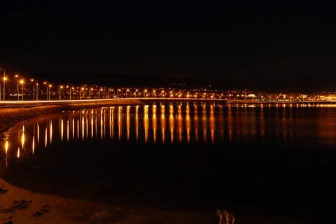 Bridge by night with the lights on Stock Photos