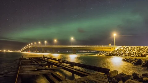 Bridge with Norther Lights Stock Footage 87780088