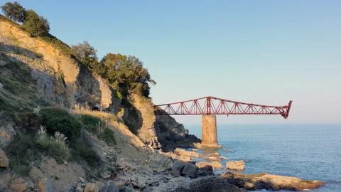 Bridge to nowhere. Abandoned overpass for loading ore from an old mine Stock Photos