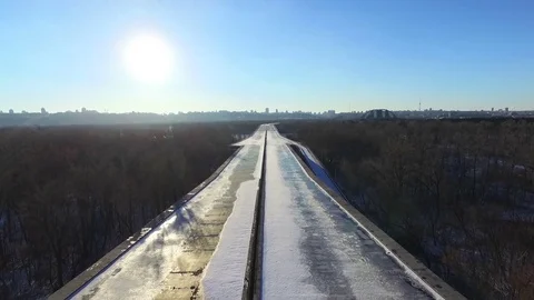 The Bridge to Nowhere. Unfinished bridge. Aerial view. Video stock 72512853