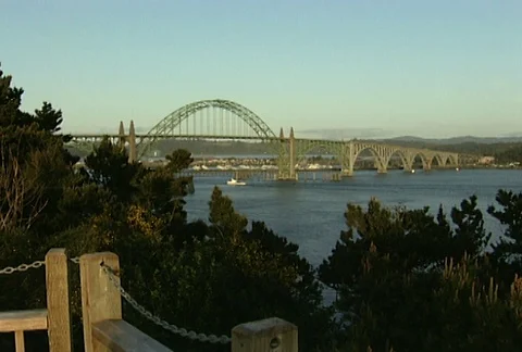 Bridge in Oregon over river Stock Footage 98311587
