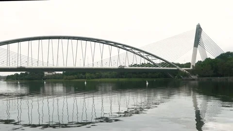 Bridge ove the river with reflection in the water in Putrajaya Malaysia Stock Footage 235127588