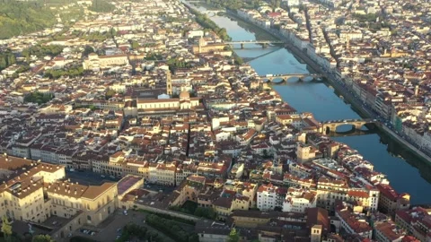 A bridge over the Arno river in Florence from a drone. Aerial view of Florence. Stock Footage 147135979