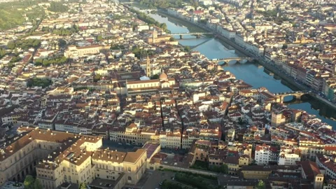 A bridge over the Arno river in Florence from a drone. Aerial view of Florence. Stock Footage 147325192