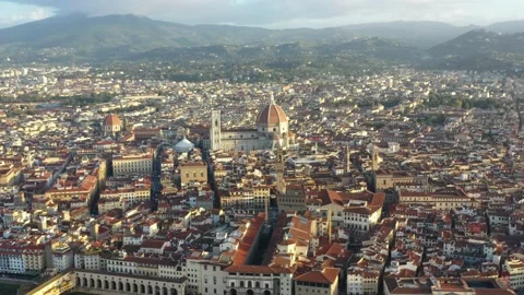 A bridge over the Arno river in Florence from a drone. Aerial view of Florence. Stock Footage 148557234