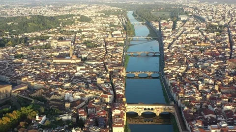 A bridge over the Arno river in Florence from a drone. Aerial view of Florence. Stock Footage 153430181