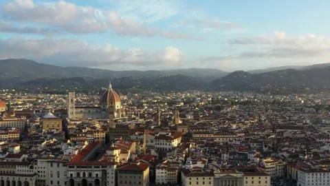 A bridge over the Arno river in Florence from a drone. Aerial view of Florence. Stock Footage 158241893