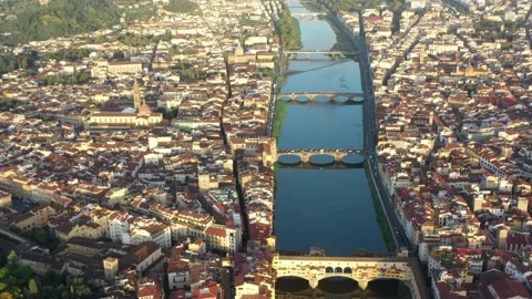 A bridge over the Arno river in Florence from a drone. Aerial view of Florence. Stock Footage 162443908
