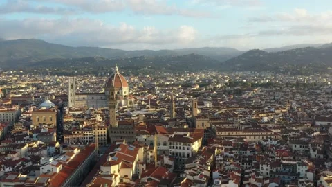 A bridge over the Arno river in Florence from a drone. Aerial view of Florence. Stock Footage 198986901