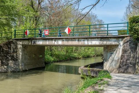Bridge over Bata canal technical monument. Stock-Fotos