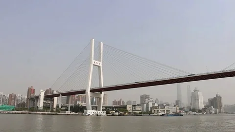 Bridge Over Big River In Shanghai City, China Stock Footage 86705666