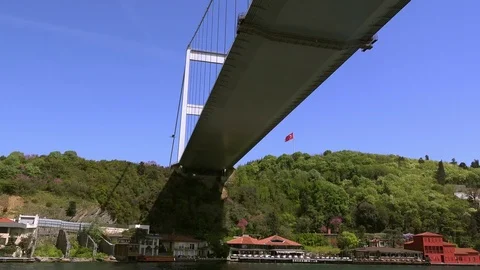 Bridge over the Bosphorus, bottom view, Turkey, Istanbul Stock Footage 75169475