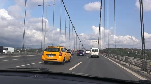 On the bridge over the Bosphorus, view from the car (editorial) Stock Footage 79909183