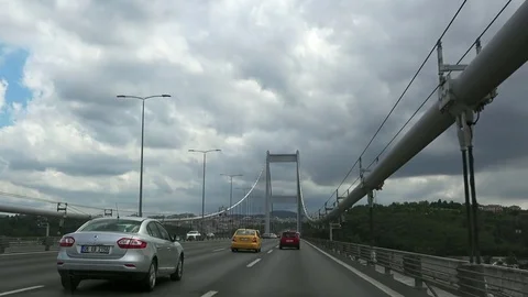 On the bridge over the Bosphorus, view from the car, Turkey Stock Footage 80471398