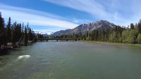 Bridge over Bow River in Banff town, Alberta, Canada. Video stock 156626591