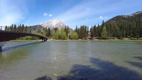 Bridge over Bow River in Banff town, Alberta, Canada. Stock Footage 156626748