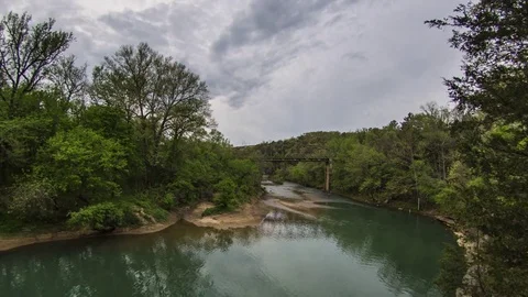 Bridge over Buffalo River, Ozark National Park; Day-Dusk Time lapse  Stock Footage 78690644