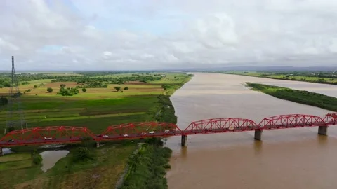 Bridge over the Cagayan River, Philippines, aerial view. Stock Footage 165866986