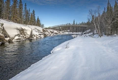 Bridge over the Cameron River in Hidden Lake Territorial Park Stock Photos