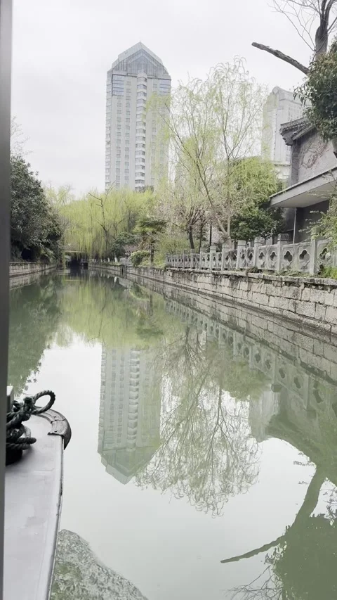 Bridge Over Canal with Hanging Willows_05 Stock Footage 310083697